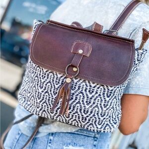 Myra Effi Upcycled Cancas and  Brown Leather and Patterned Women's Backpack